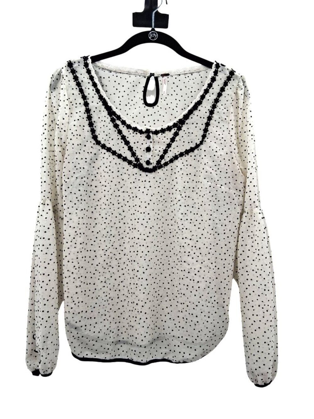 Free People Polka Dot Floral Lace Long Sleeve Blouse Size Medium